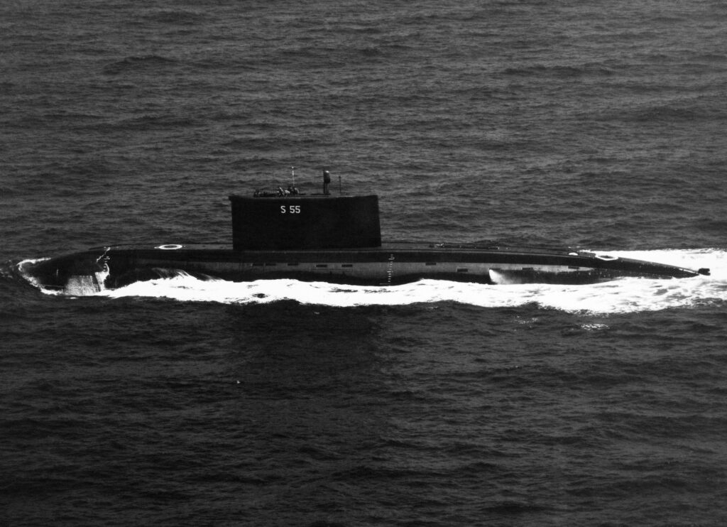 INS Sindhughosh, a Soviet-built Kilo-class submarine, underway