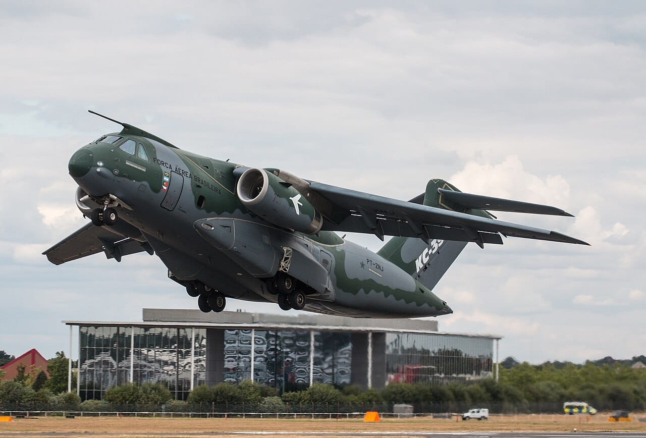 Embraer KC-390 Millennium transport jet in flight, a contender in India's MTA programme