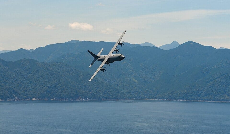 Lockheed Martin C-130J Super Hercules in flight, a contender in India's MTA programme