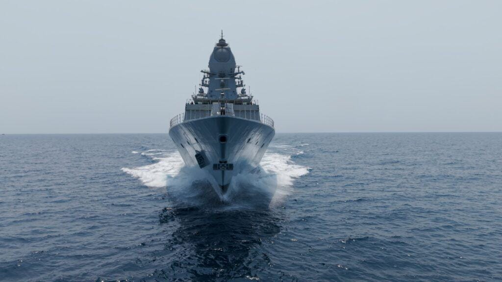 INS Mahendragiri, the sixth Project 17A stealth frigate, during sea trials ahead of commissioning
