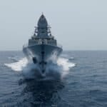 INS Mahendragiri, the sixth Project 17A stealth frigate, during sea trials ahead of commissioning