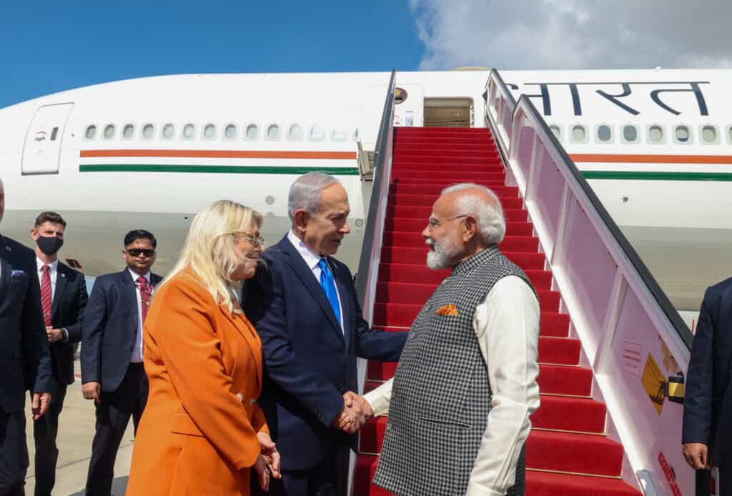 PM Modi welcomed by Israeli PM Netanyahu at Ben Gurion Airport during India's state visit to Israel
