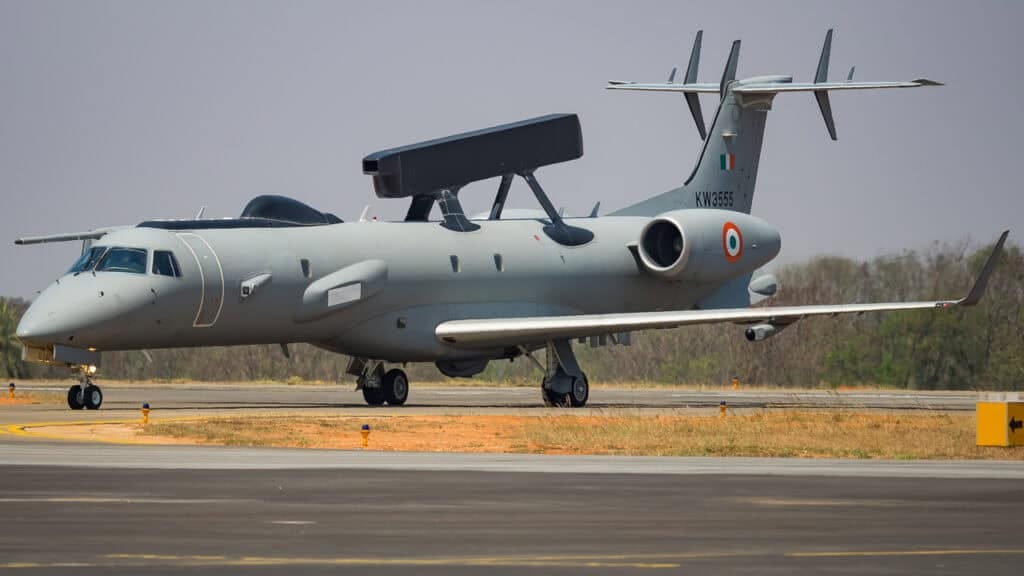 Netra AWACS aircraft of the Indian Air Force with its distinctive dorsal radar antenna